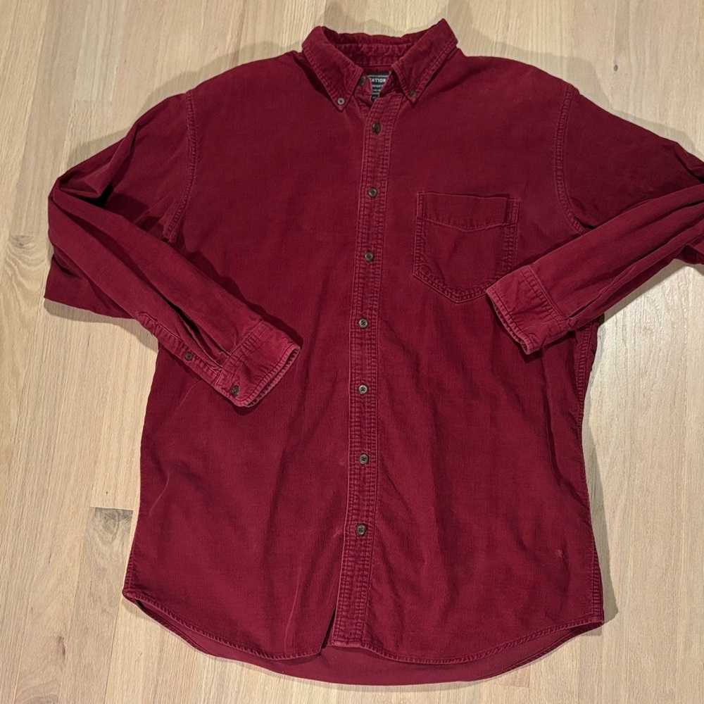 6- National Outfitters Men's Burgundy Corduroy Button Down Shirt